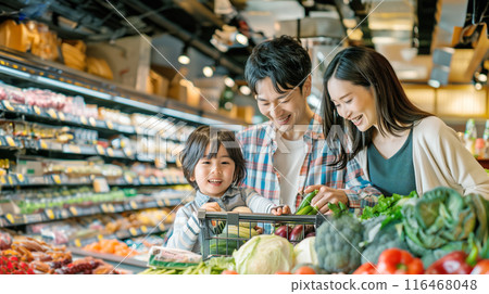 家長和孩子在超市購物的 AI 圖像 116468048
