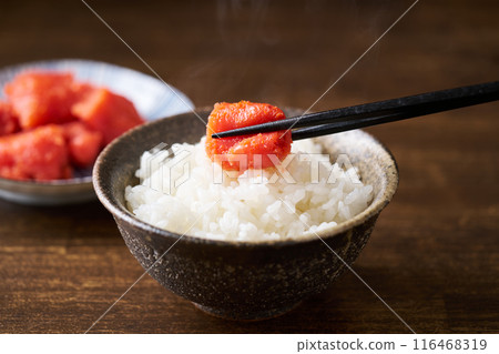 Spicy cod roe served on hot rice Spicy cod roe served on hot rice 116468319