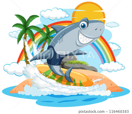 Shark Surfing on Tropical Island 116468383