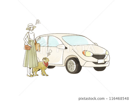 夏天，一個表情困擾的女人和她的狗開車旅行 116468548