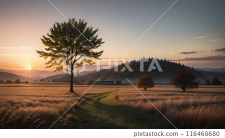 Sunset and tree silhouette② 116468680