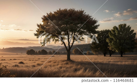Sunset and tree silhouette③ 116468681