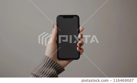 Woman's Hand Holding a Smartphone with a Blank Screen 116469087