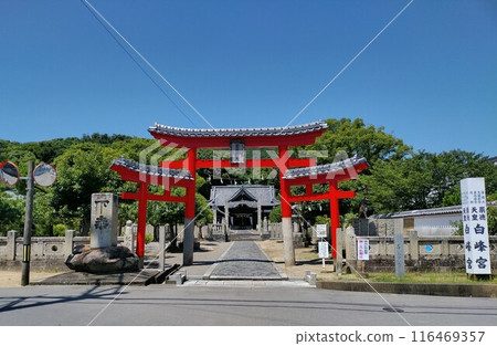 The Miwa torii gate and worship hall of Shiramine Shrine (Sakaide City) 116469357