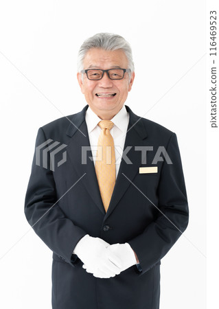 Senior man, business, white gloves, vertical 116469523