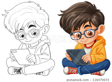 Boy Playing with Tablet 116470035