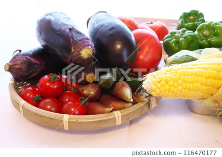 Assortment of fresh and colorful summer vegetables 116470177
