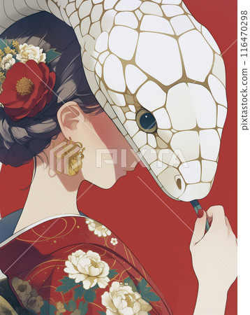 White snake and a woman in a kimono 116470298