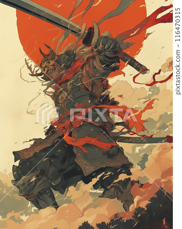 A monster in the form of a samurai holding a Japanese sword A monster in the form of a samurai holding a Japanese sword 116470315
