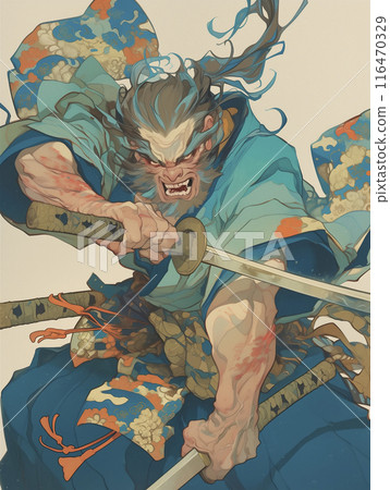 A monster in the form of a samurai holding a Japanese sword 116470329