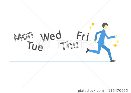 An illustration of a businessman shining brightly and easily running through a week 116470935