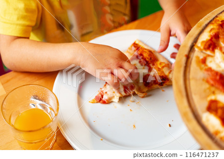 Child Eating a Slice of Pizza on a Plate Child Eating a Slice of Pizza on a Plate 116471237