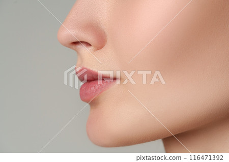 Close up of pink natural female lips 116471392