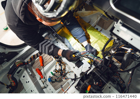 Process of installation car soundproofing material in car service 116471440