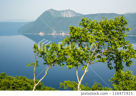 在北海道東部的獨自旅行中，欣賞了摩週湖和摩周山美麗的藍色表面的風景。 116471915