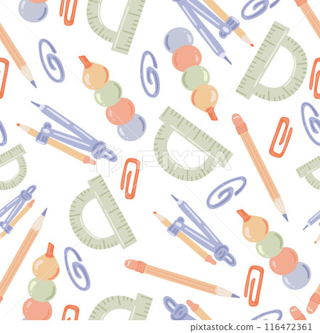 Seamless School Supplies Pattern in Flat Style 116472361