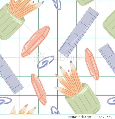 Seamless School Supplies Pattern in Flat Style Seamless School Supplies Pattern in Flat Style 116472369