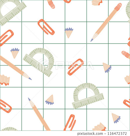 Seamless School Supplies Pattern in Flat Style Seamless School Supplies Pattern in Flat Style 116472372
