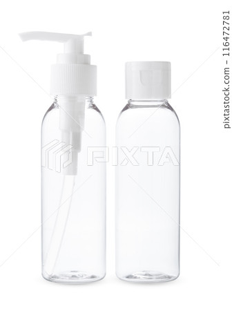 Two Empty Plastic Bottles With White Caps on White Background 116472781