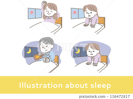 Illustration set of people having trouble sleeping Illustration set of people having trouble sleeping 116472817