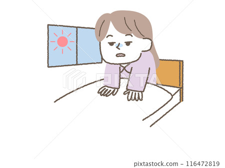 Illustration of a woman who didn't get a very good night's sleep 116472819