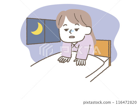 Illustration of a woman who can't sleep at night 116472820