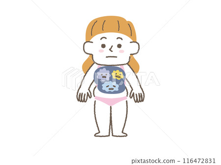Illustration of a woman with toxins accumulating in her body 116472831