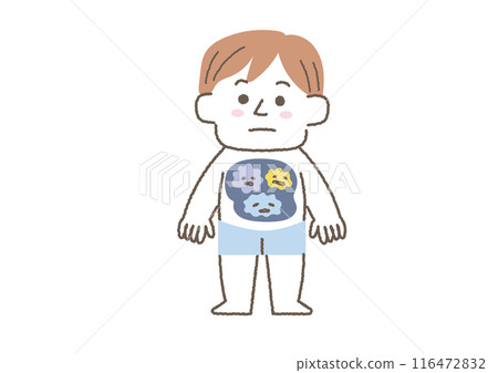 Illustration of a man with toxins accumulating in his body 116472832
