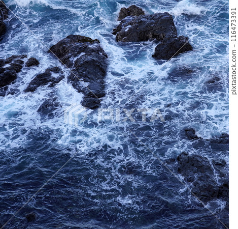 Rocks, blue sea, white waves Rocks, blue sea, white waves 116473391