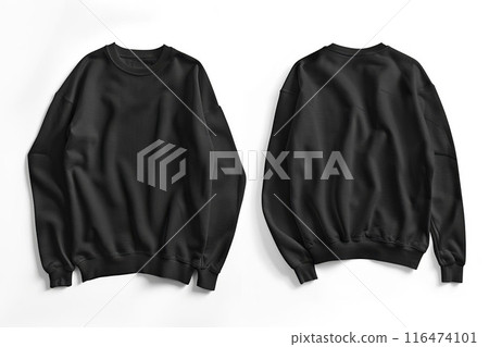 AI-generated item. Blank black sweatshirt mockup isolated on white background, front and back view. 116474101