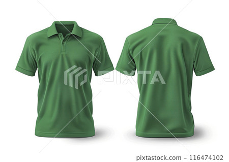 AI-generated item. Green polo shirt mockup, front and back view, isolated on white background. 116474102