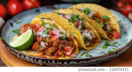 Chicken mexican tacos on a plate 116474311