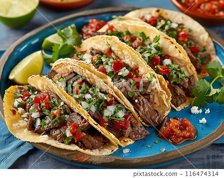 Chicken mexican tacos on a plate 116474314