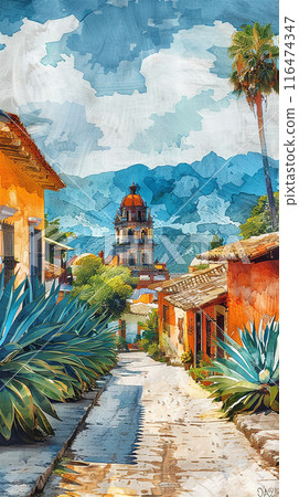 Traditional mexican colonial town watercolor Traditional mexican colonial town watercolor 116474347
