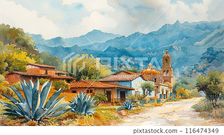 Traditional mexican colonial town watercolor 116474349