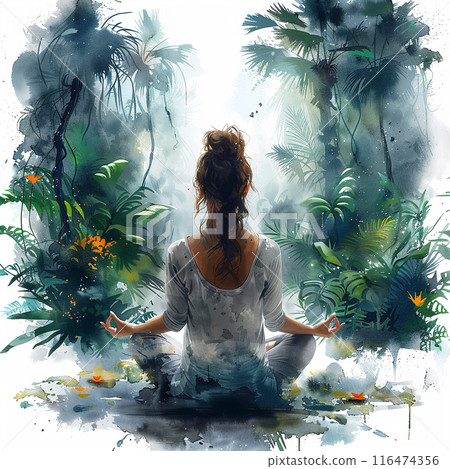 Serene Jungle Yoga: Watercolor Bliss 116474356