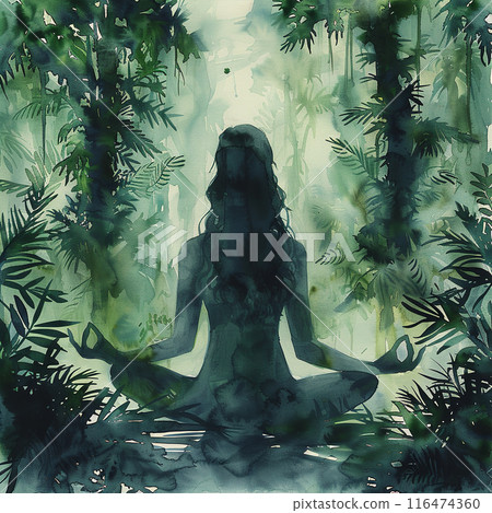 Serene Jungle Yoga: Watercolor Bliss 116474360