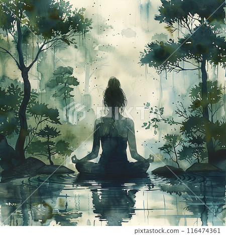 Serene Jungle Yoga: Watercolor Bliss 116474361
