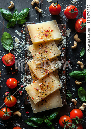 Top view of a wooden table with ingredients 116474382