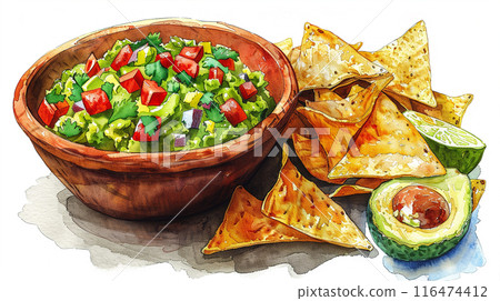 watercolor art illustration of guacamole watercolor art illustration of guacamole 116474412