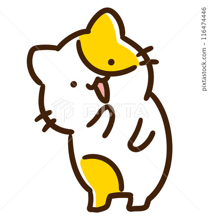 A deformed illustration of a cute cat character tilting its head to look at the situation 116474446