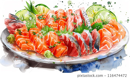 Watercolor art illustration of japanese sashimi 116474472