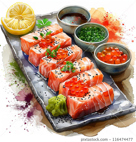 Watercolor art illustration of japanese sushi 116474477