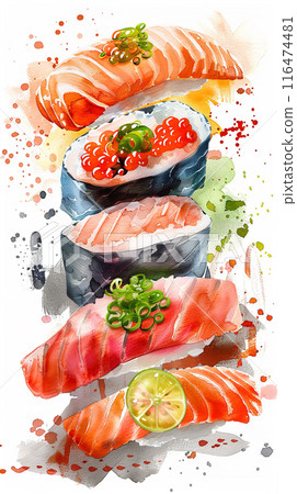 Watercolor art illustration of japanese sashimi 116474481