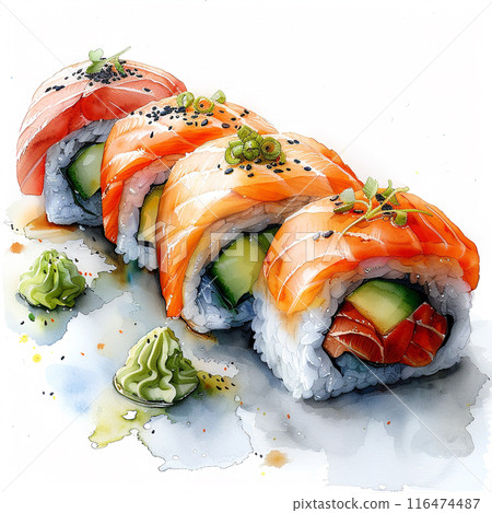Watercolor art illustration of japanese sushi 116474487