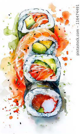 Watercolor art illustration of japanese sushi Watercolor art illustration of japanese sushi 116474491