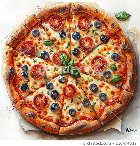 Watercolor art illustration of american pizza Watercolor art illustration of american pizza 116474532