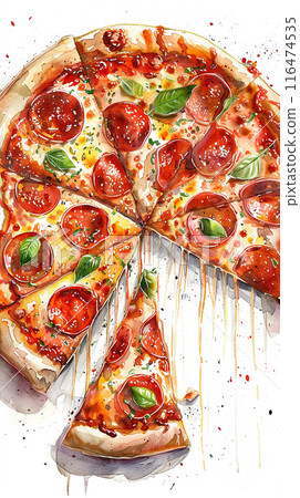 Watercolor art illustration of american pizza 116474535