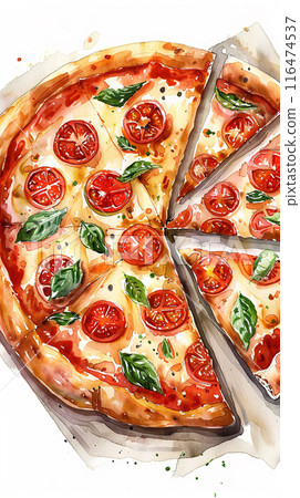 Watercolor art illustration of american pizza Watercolor art illustration of american pizza 116474537