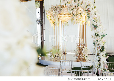 Great place for evening wedding ceremony. Large crystal lamps decorate the location 116474685